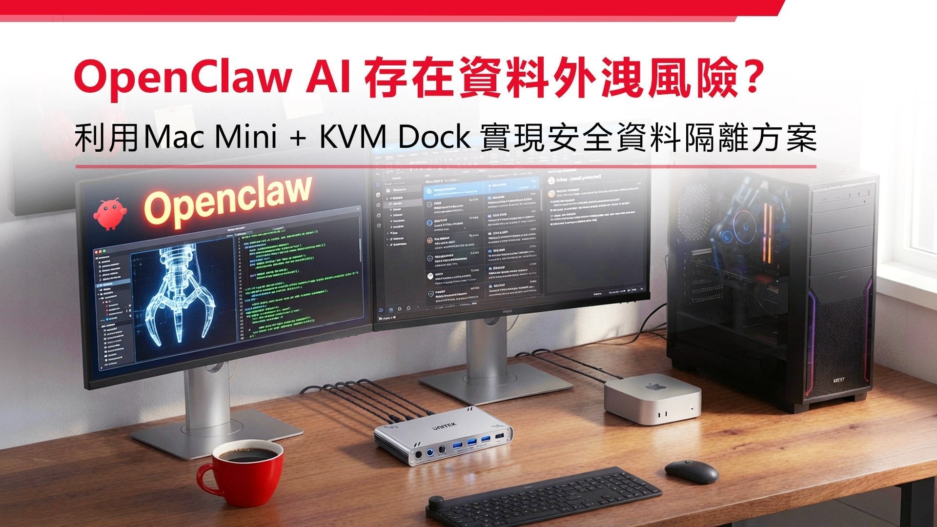 OpenClaw AI 存在資料外洩風險?利用Mac Mini + KVM Dock 實現安全資料隔離方案