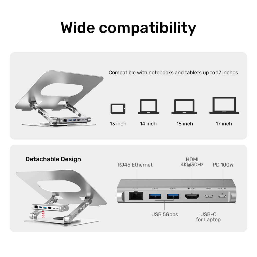 筆記本電腦支架(帶可拆卸USB-C集線器)