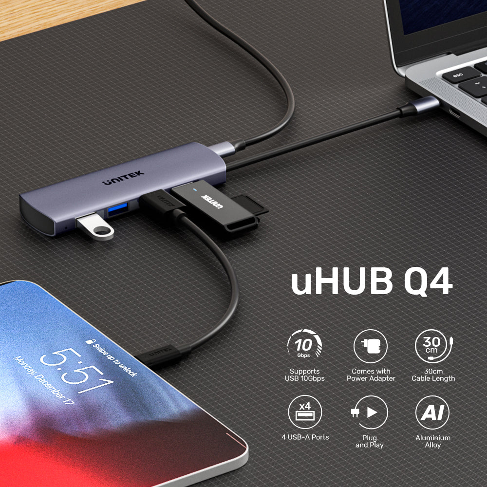 uHUB Q4 4合1 10Gbps USB-C 集線器連 4 個 USB-A端口