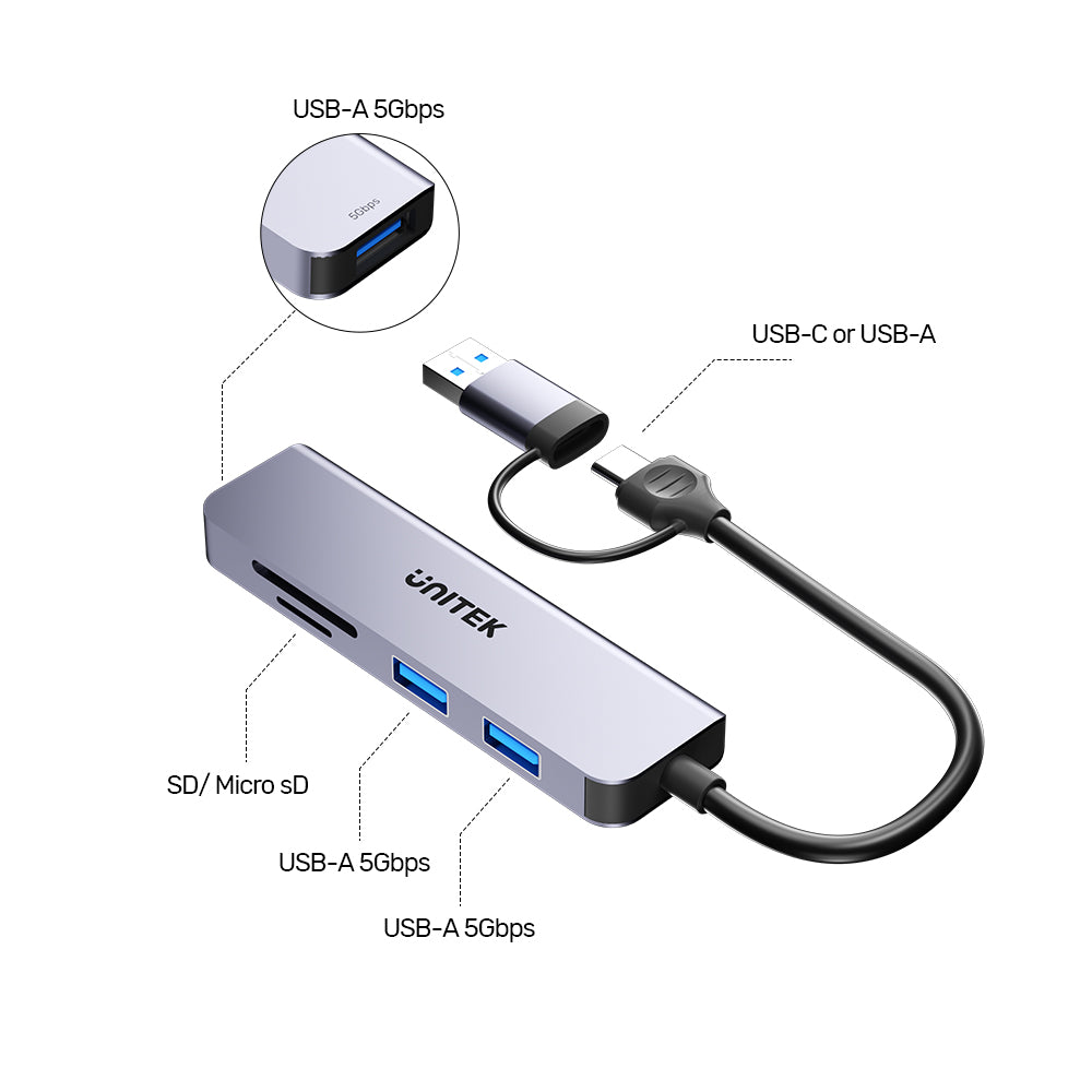 uHUB P5+ 5合1 USB 5Gbps Hub (帶雙讀卡器)