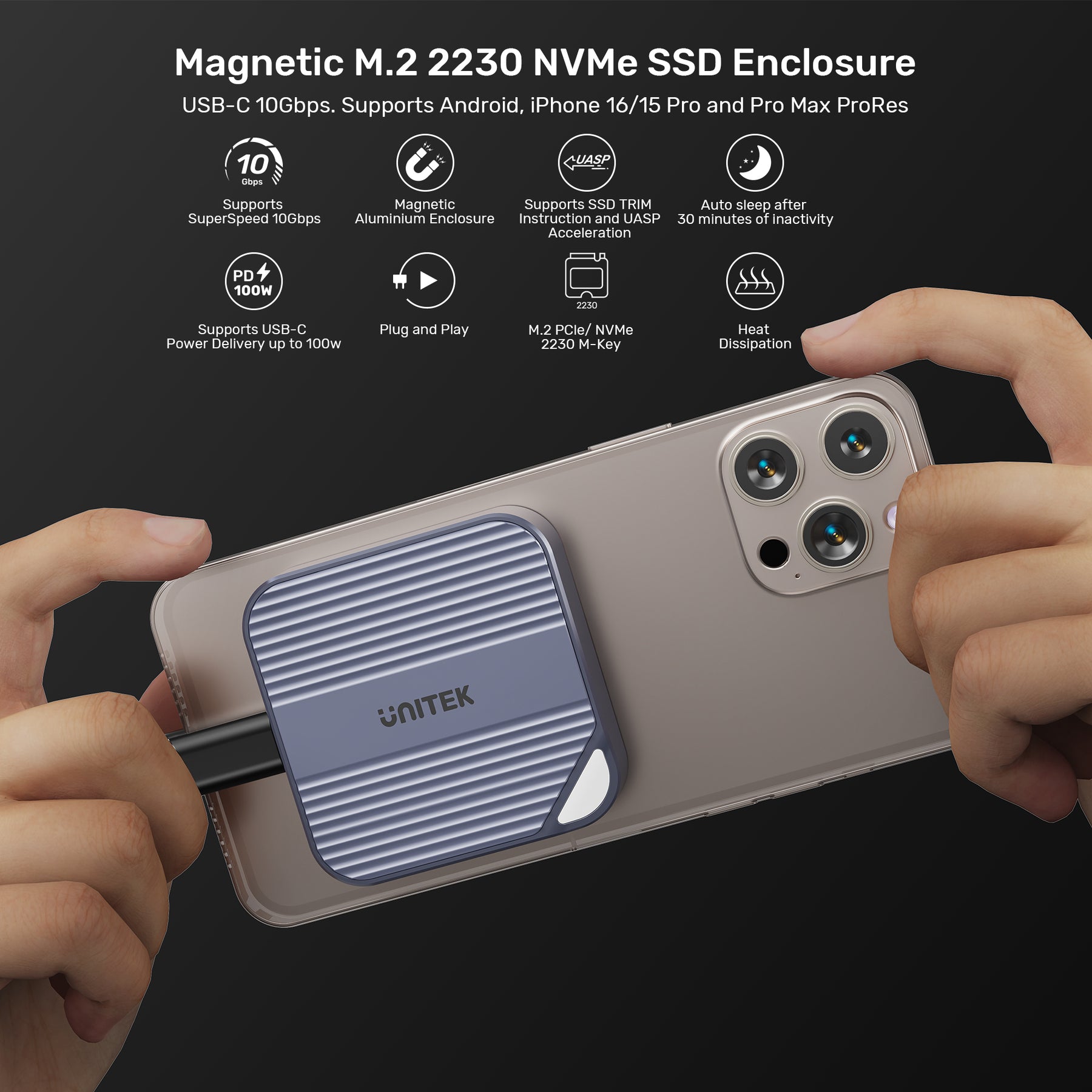UNITEK Magnetic M.2 2230 NVMe SSD Enclosure + Kingston NV3 PCIe 4.0 NVMe SSD Combo