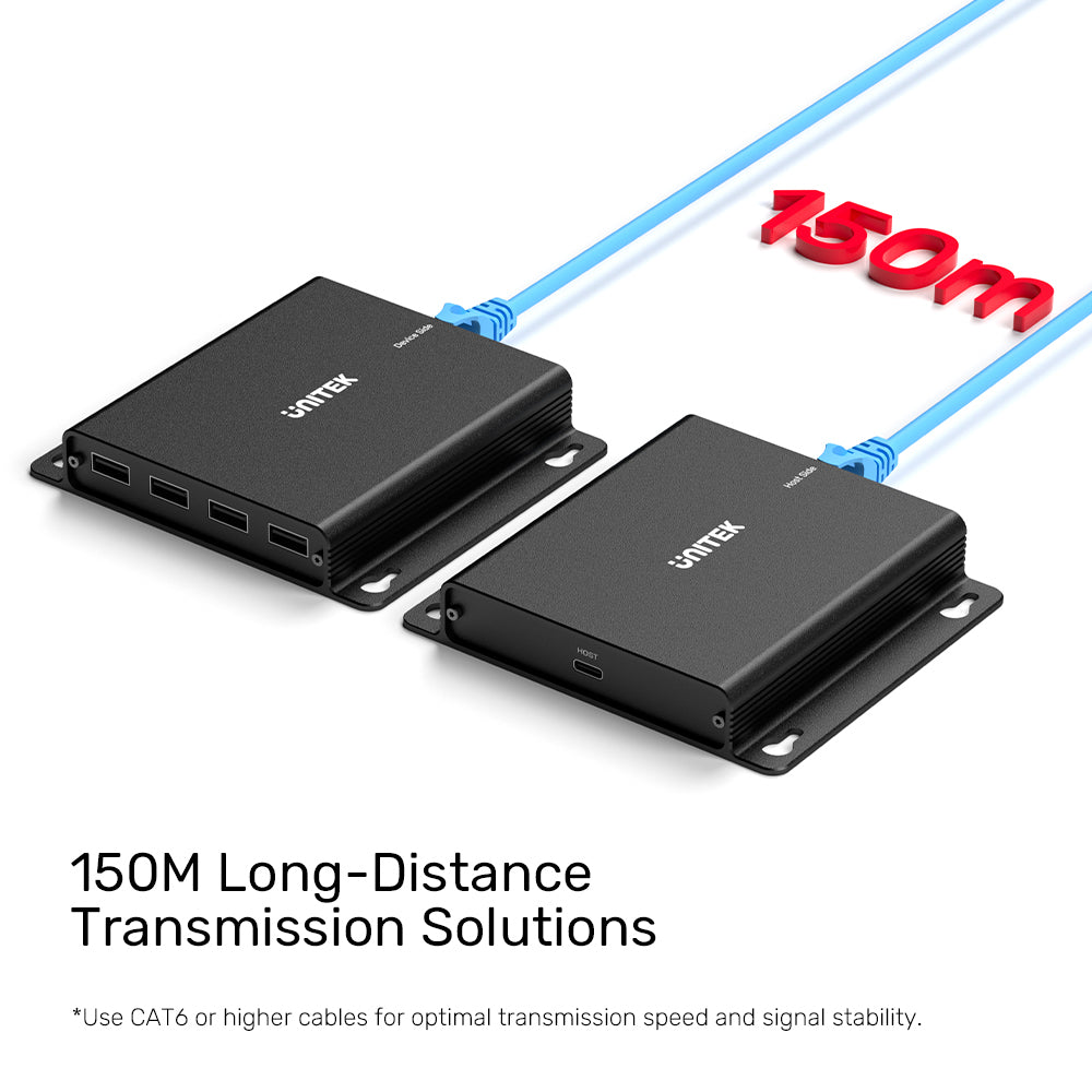 150米USB延長器透過以太網配備4端口集線器