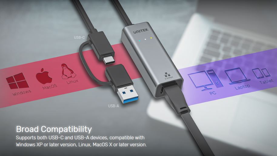 二合一 USB-C/ USB-A 轉 2.5G 乙太網轉接器