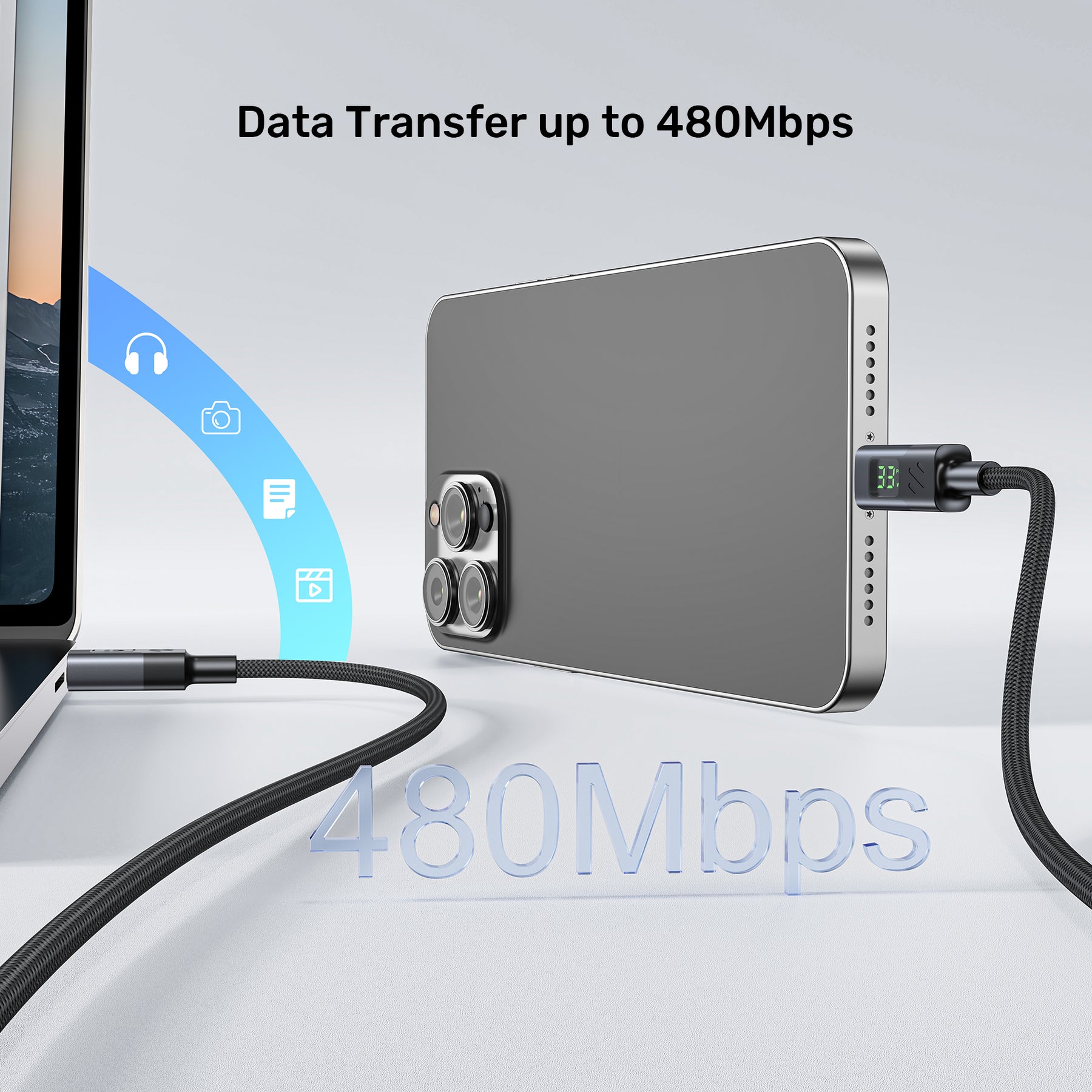 PD 60W USB-C Charging Cable with LED Display