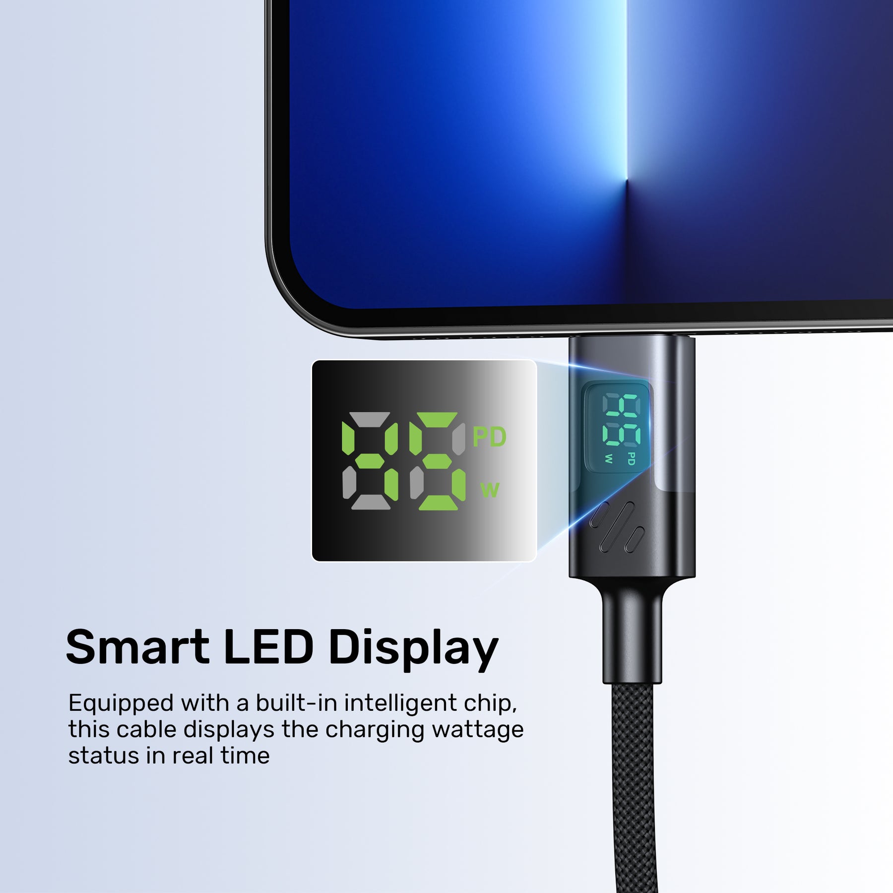 PD 60W USB-C Charging Cable with LED Display