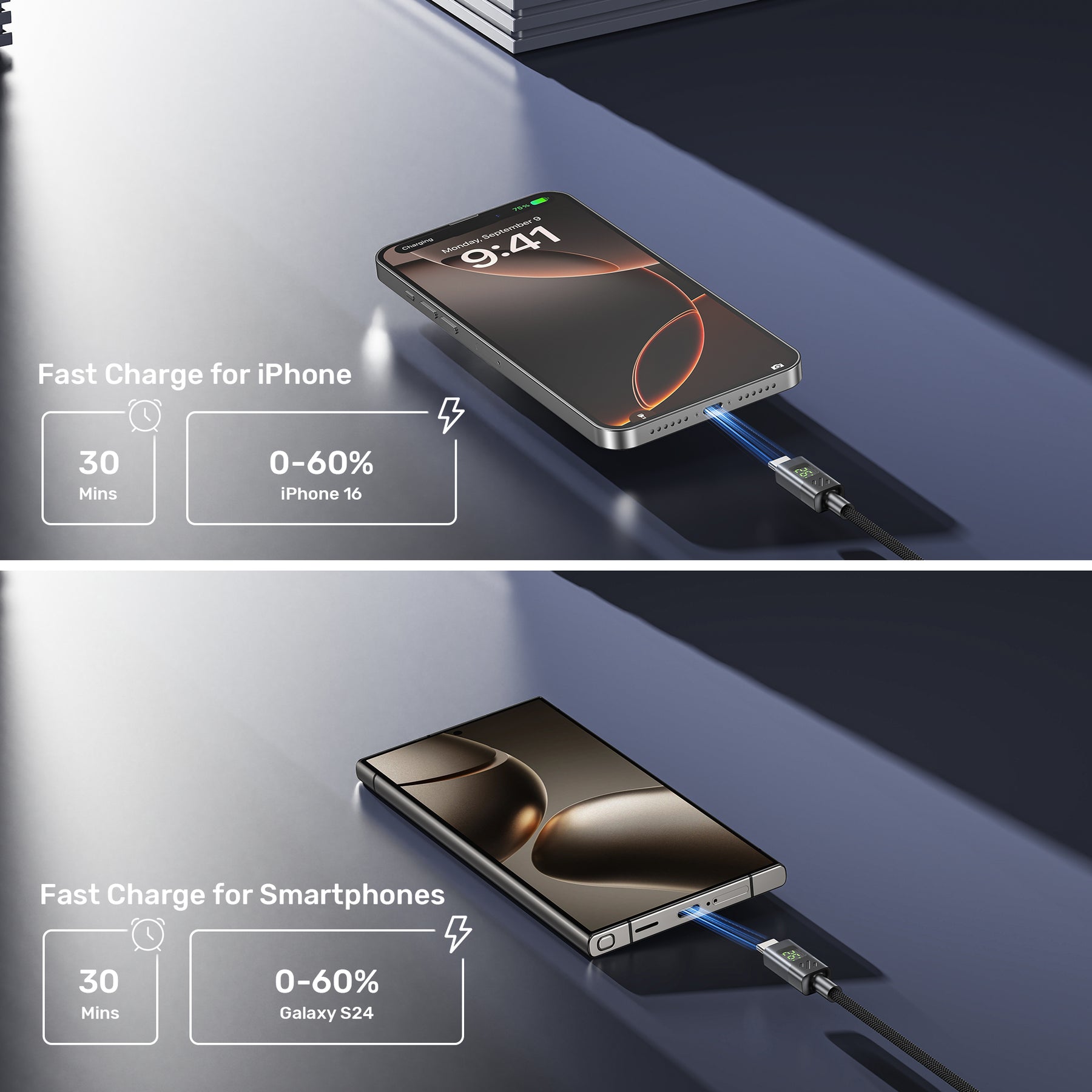 PD 60W USB-C Charging Cable with LED Display