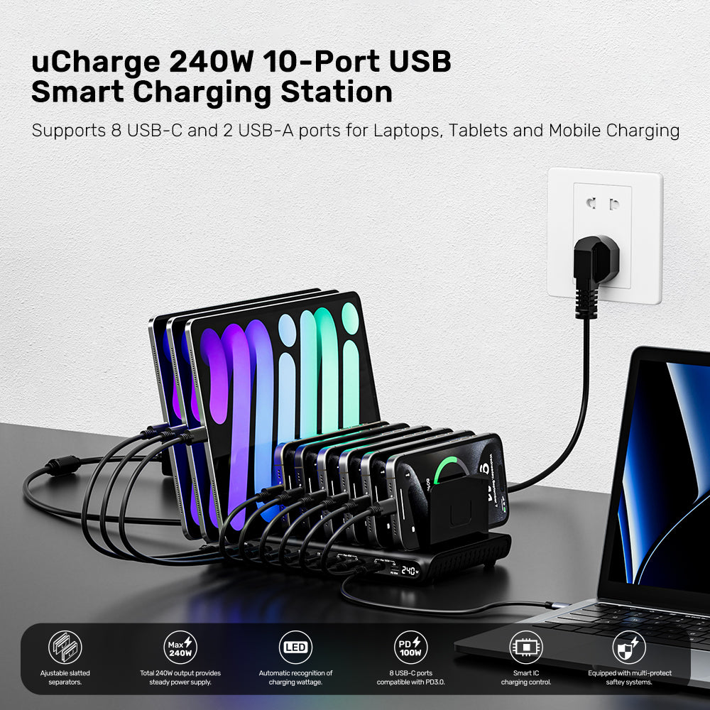 uCharge 240W 10端口USB智能充電站