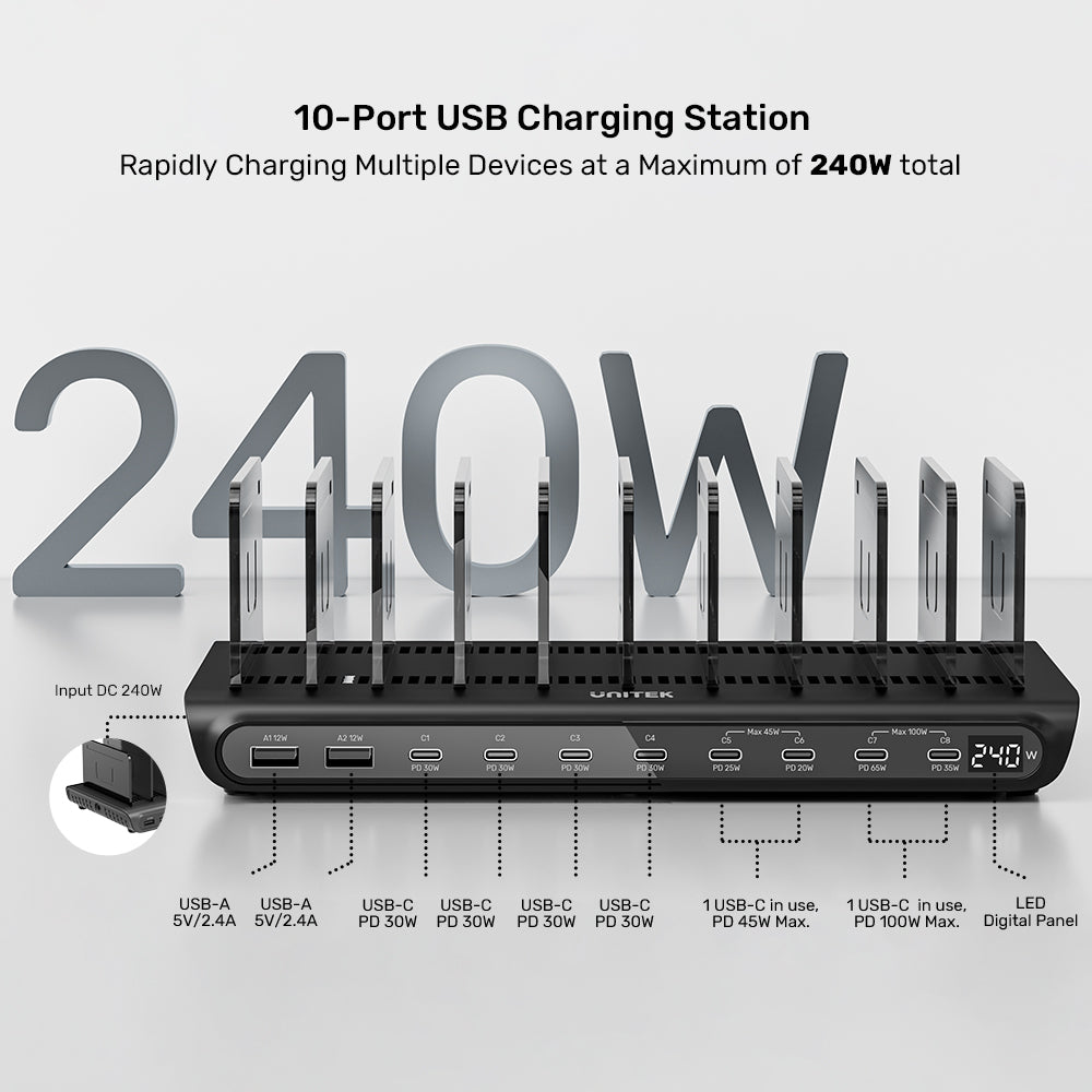 uCharge 240W 10端口USB智能充電站