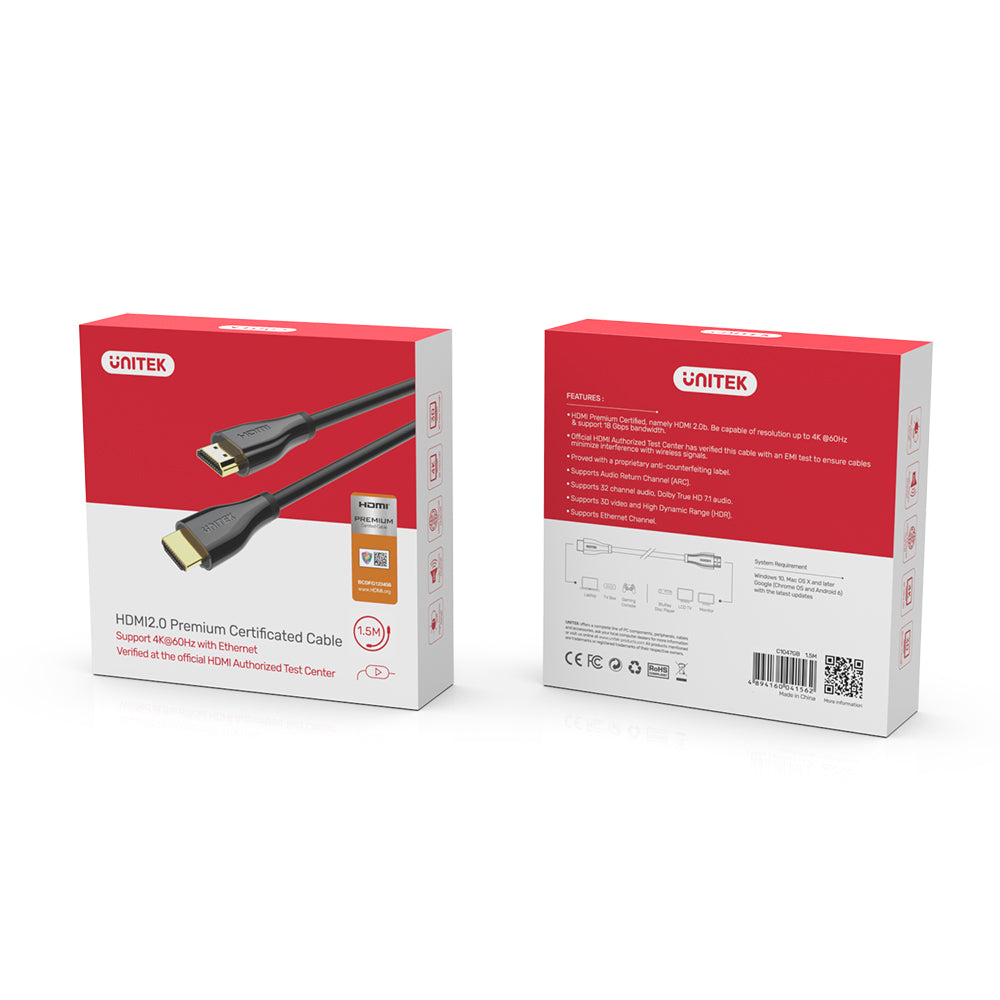 4K 60Hz Premium Certified HDMI 影音線 (帶乙太網功能)