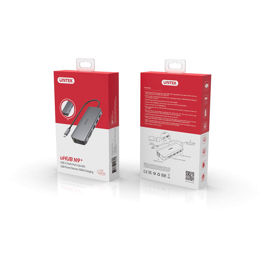 uHUB N9+ 9 合 1 多媒體 USB-C Hub (支援雙螢幕4K HDMI 和 USB-PD 100W)