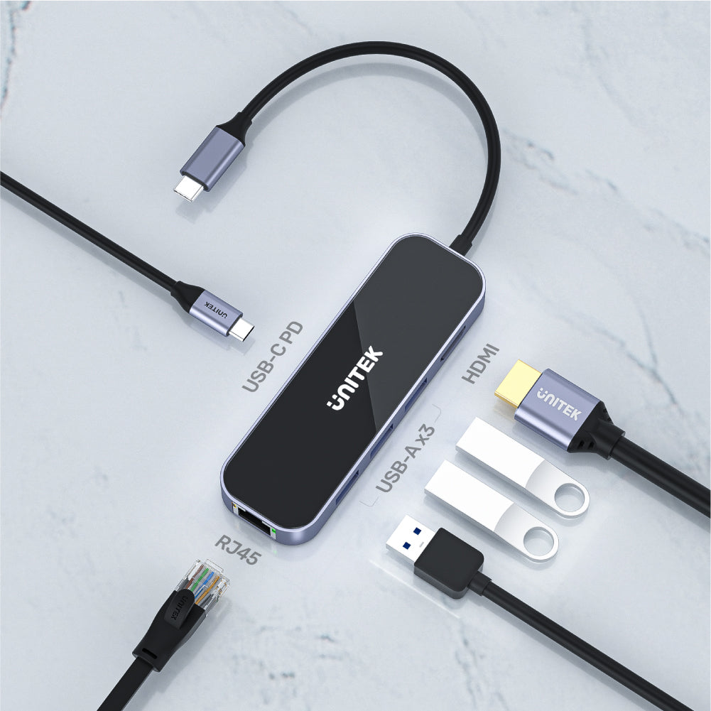 uHUB H6 Gloss 6 合 1 強化玻璃鏡面 USB-C Hub (支援4K 30Hz HDMI、 USB-PD 100W)