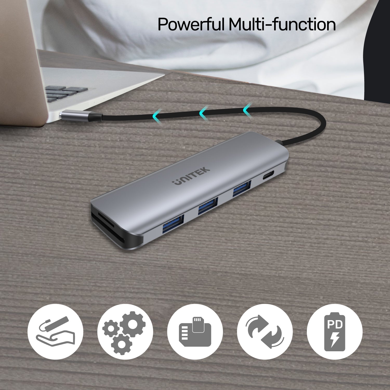 uHUB P5+ 6-in-1 USB-C Hub with 100W Power Delivery and Dual Card Reader