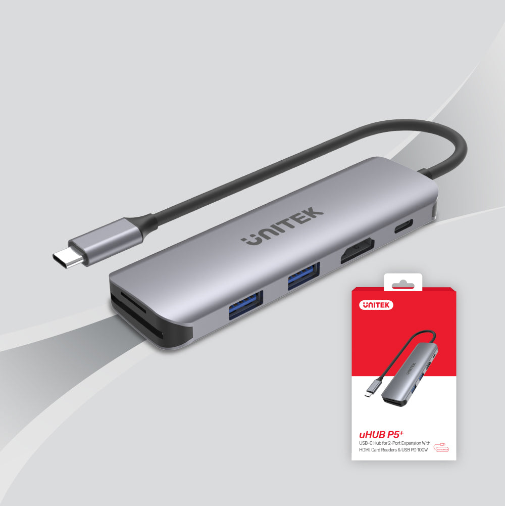 uHUB P5+ 6-in-1 USB-C Hub with HDMI, 100W Power Delivery and Dual Card Reader