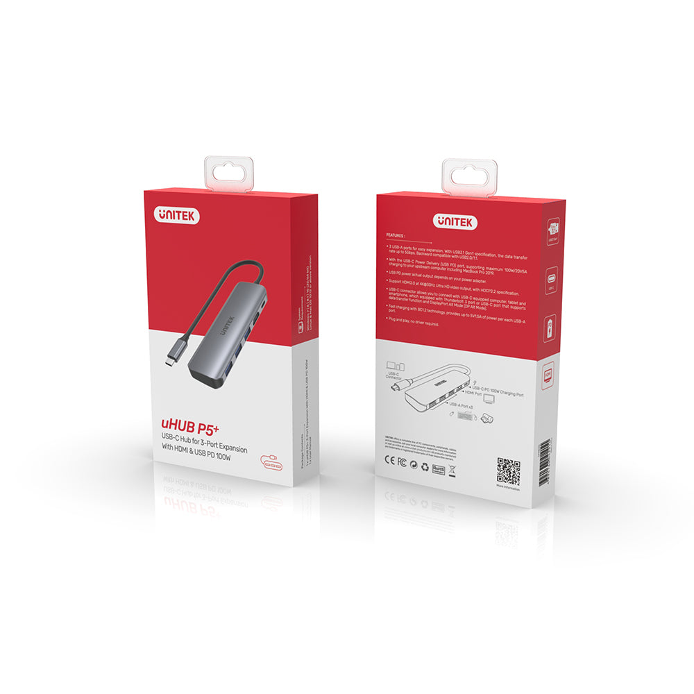 uHUB P5+ 5-in-1 USB-C Hub with HDMI and 100W Power Delivery