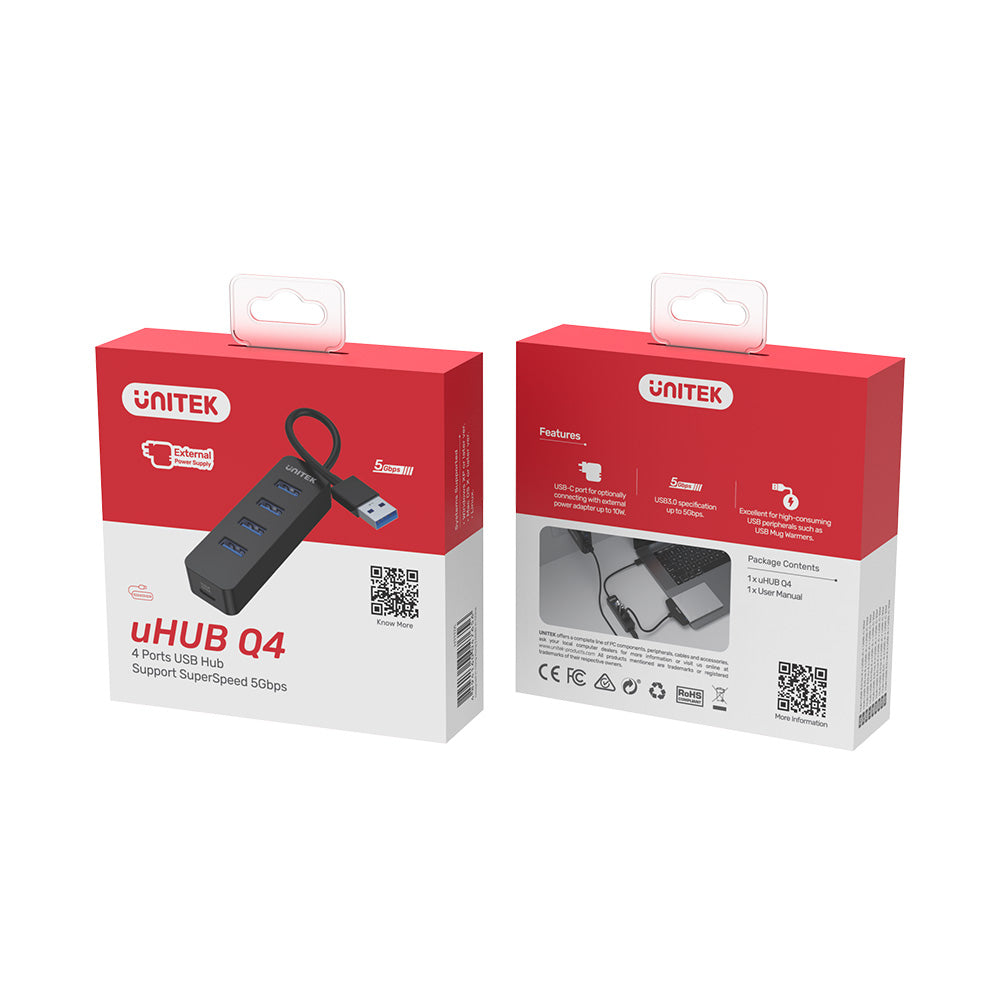 uHUB Q4 4 Ports Powered USB 3.0 Hub with USB-C Power Port