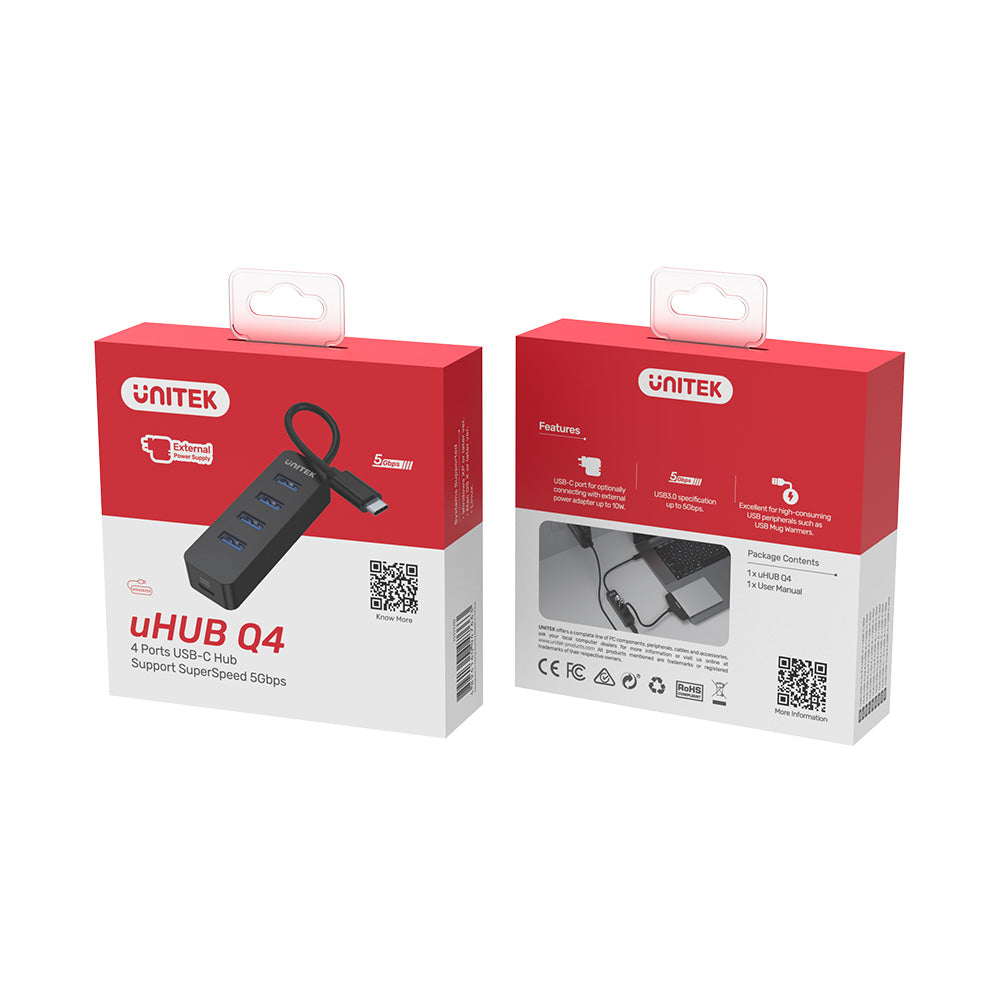 uHUB Q4 4接口 USB-C Hub (帶 USB-C 外接電源口)