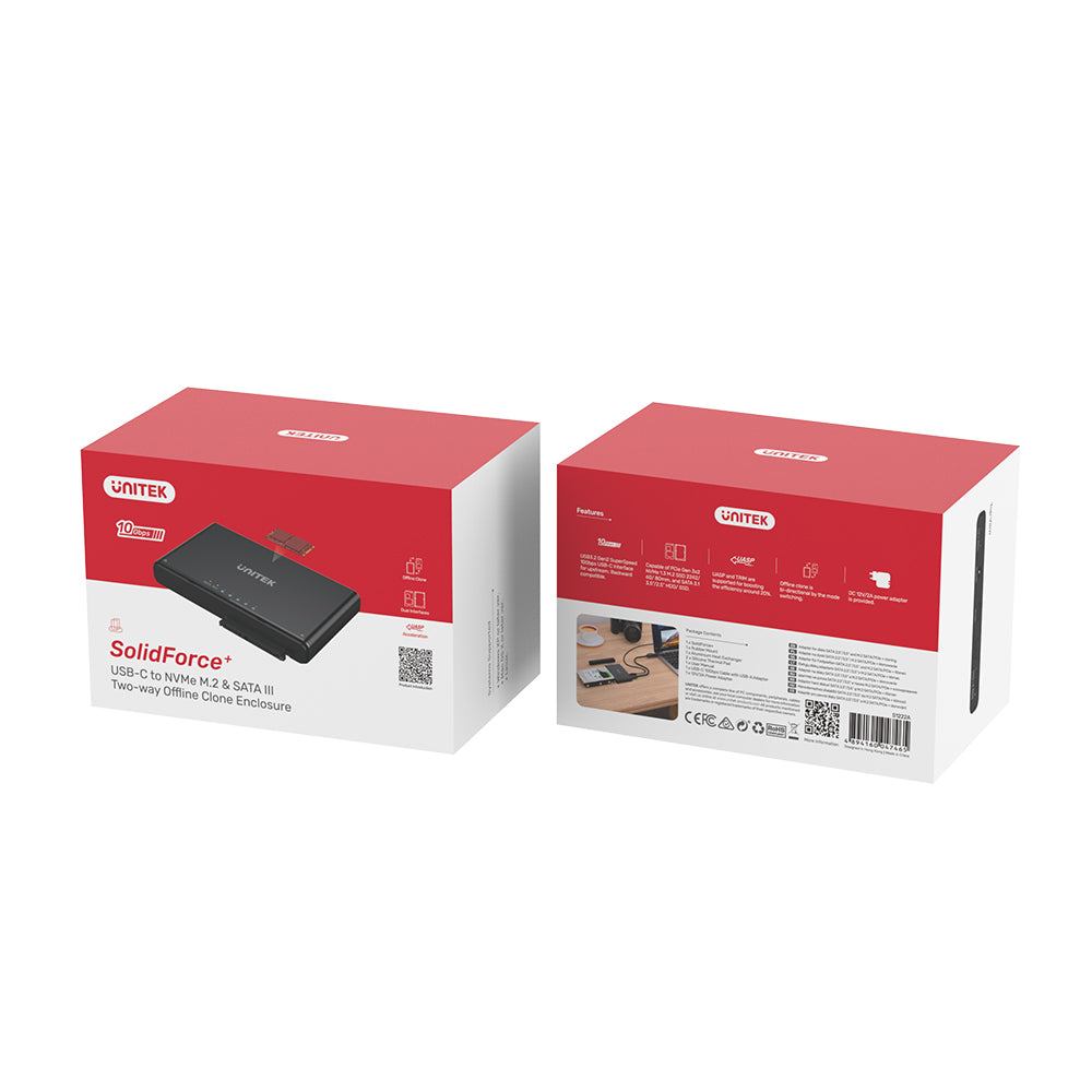 SolidForce+ USB-C to PCIe/NVMe M.2 SSD Enclosure plus SATA III Adapter with Offline Clone