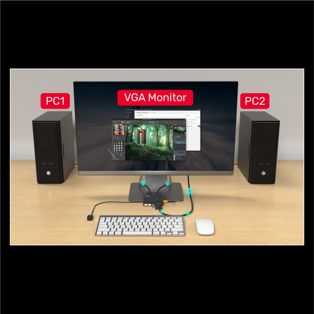 Full HD 1080P VGA KVM Switch 2 In 1 Out