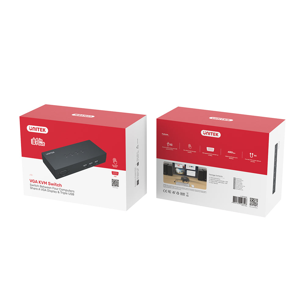 Full HD 1080P VGA KVM Switch 4 In 1 Out