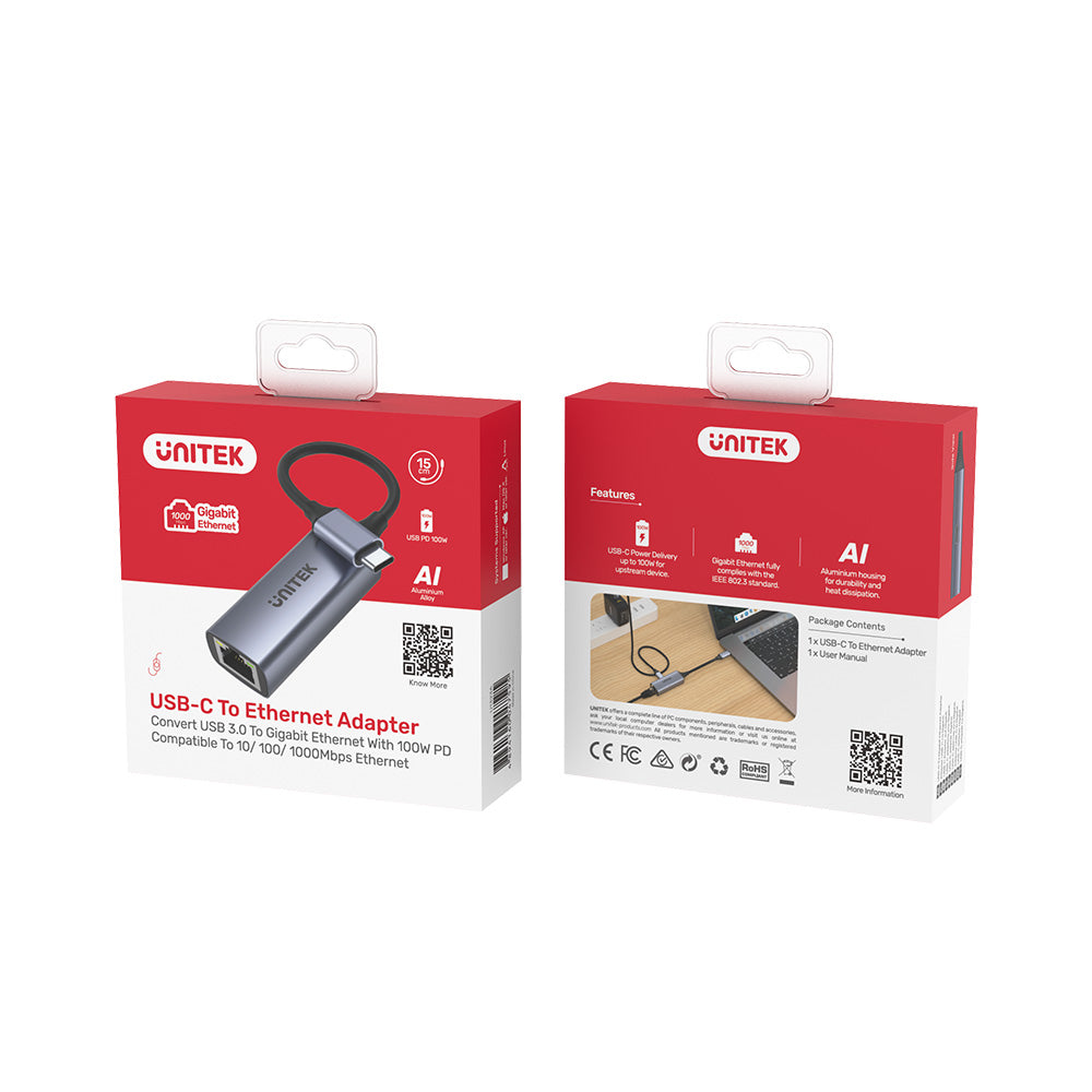 2 in 1 USB-C To Gigabit Ethernet Adapter With 100W Power Delivery