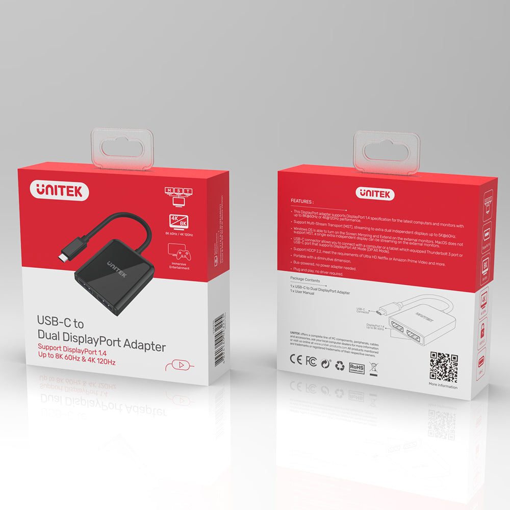 8K USB-C to Dual DisplayPort 1.4 Adapter with MST Dual Monitor