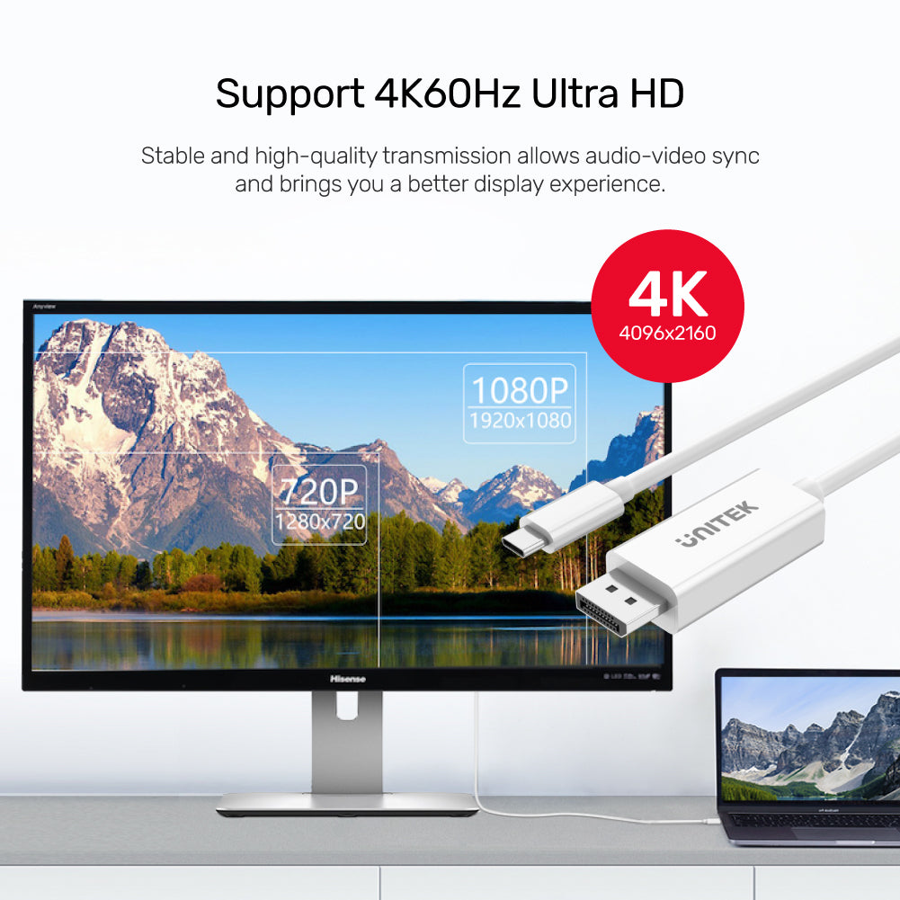 4K 60Hz USB-C to DisplayPort 1.2 Cable in White