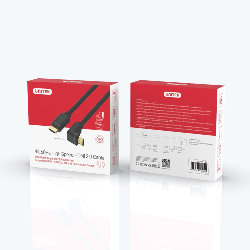 4K 60Hz High Speed HDMI Right Angle 270° Cable