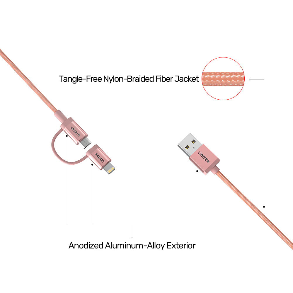 MFi 2 合 1 USB 2.0 轉 Micro USB 通用充電傳輸線配 Lightning 轉接器