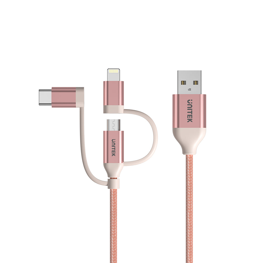 3-in-1 USB 2.0 to Micro USB Multi Charging Cable with USB-C/ Lightning Adapter