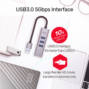 4合1 USB 3.0 乙太網接口 Hub (USB-A端口)