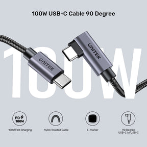 100W USB-C 90度轉角快充傳輸線