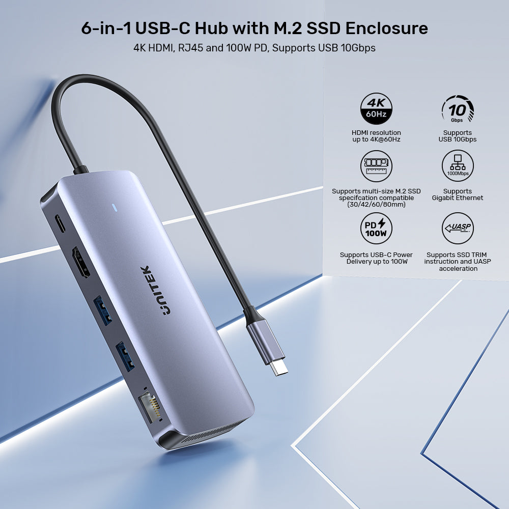 6合1 USB-C Hub配備 M.2 SSD Enclosure