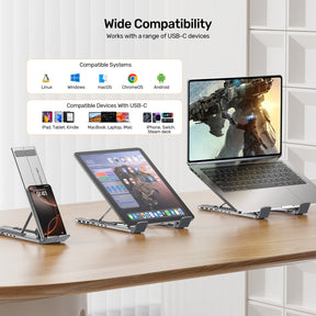 便攜式 USB-C 折疊電腦支架及擴充基座