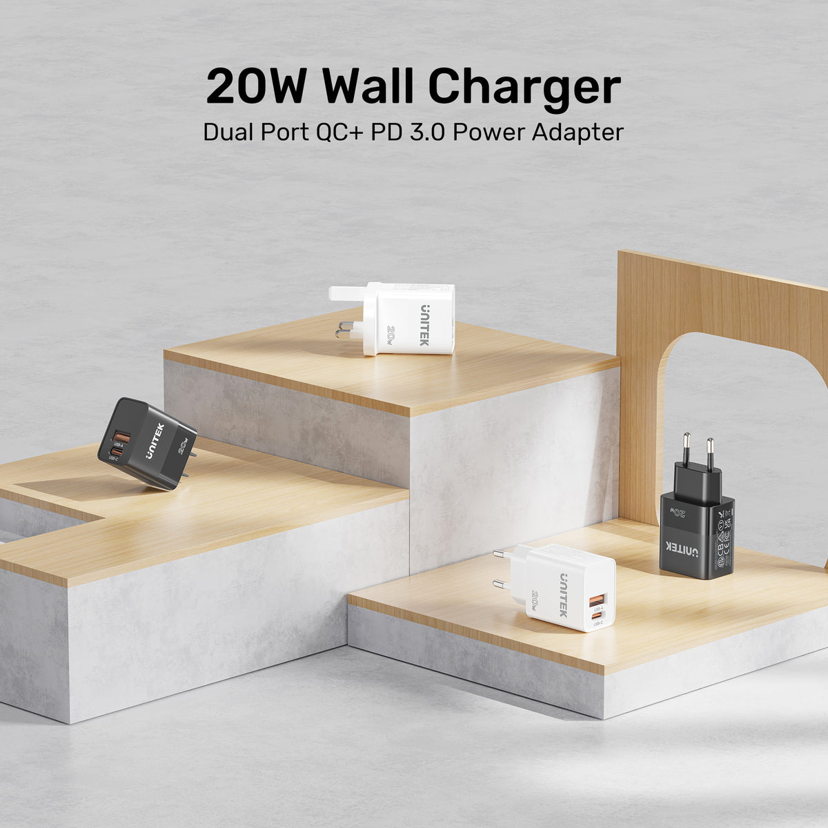 20W牆充器（雙端口QC + PD 3.0 電源適配器）