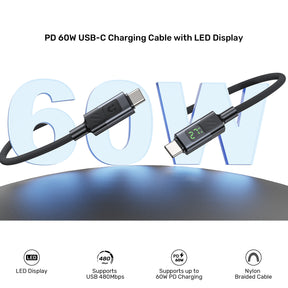 PD 60W USB-C Charging Cable with LED Display