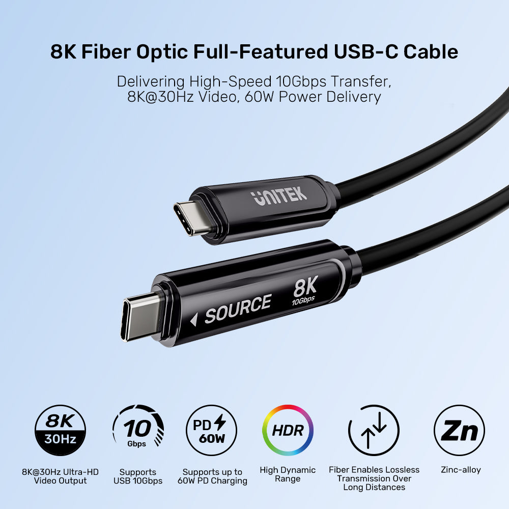 8K 光纖全功能 USB-C 傳輸線