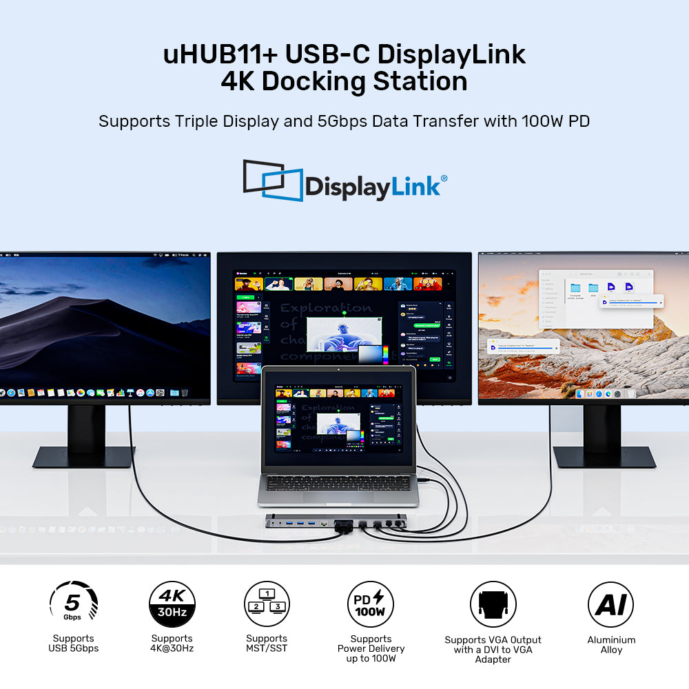 uHUB11+ USB-C DisplayLink 4K 擴充底座