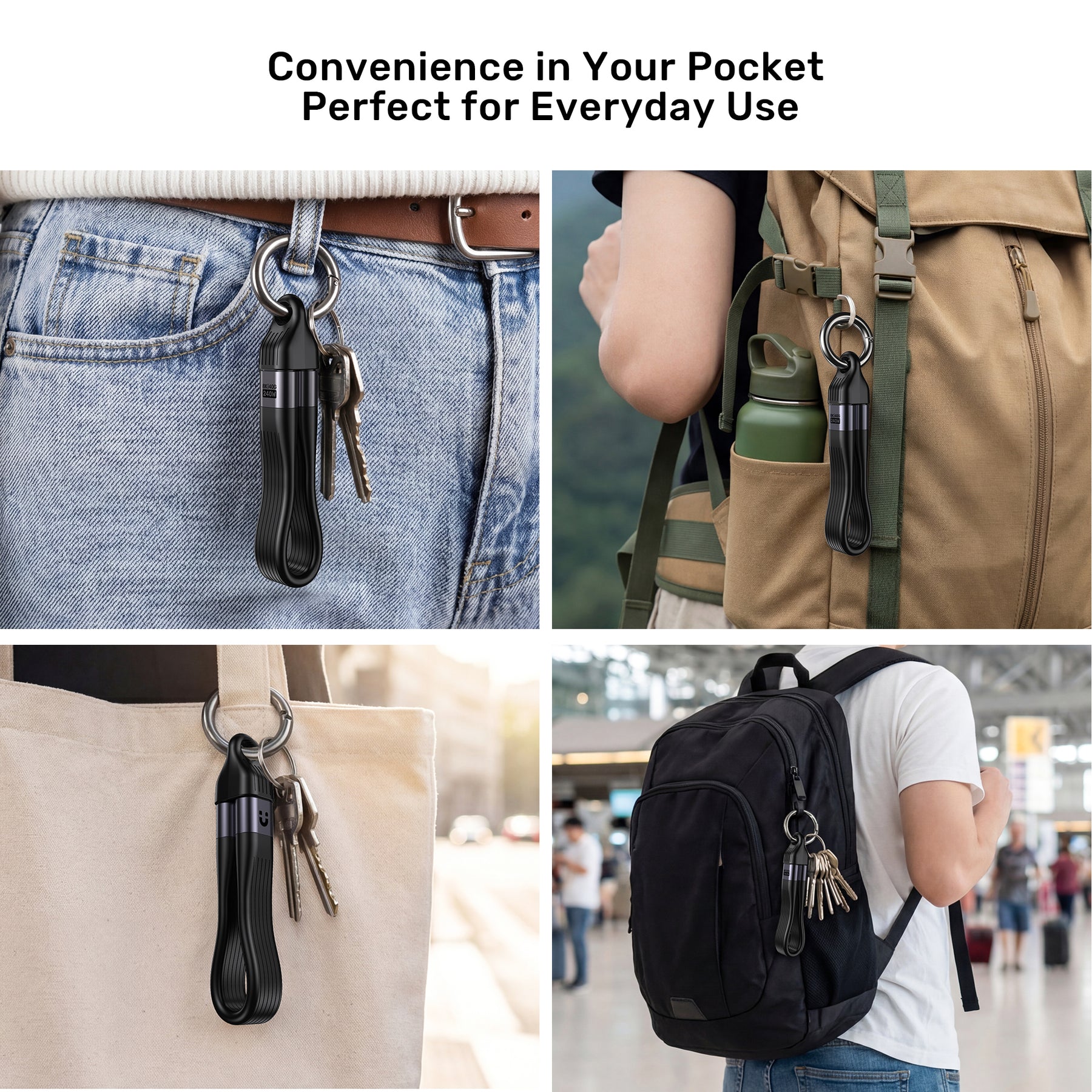 全功能 USB4 鑰匙扣型充電線 (240W快速充電)