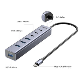 uHUB S7+ 7合1 USB-C 集線器 連三個 USB-C 10Gbps 口和 4 個 USB-A 5Gbps 口