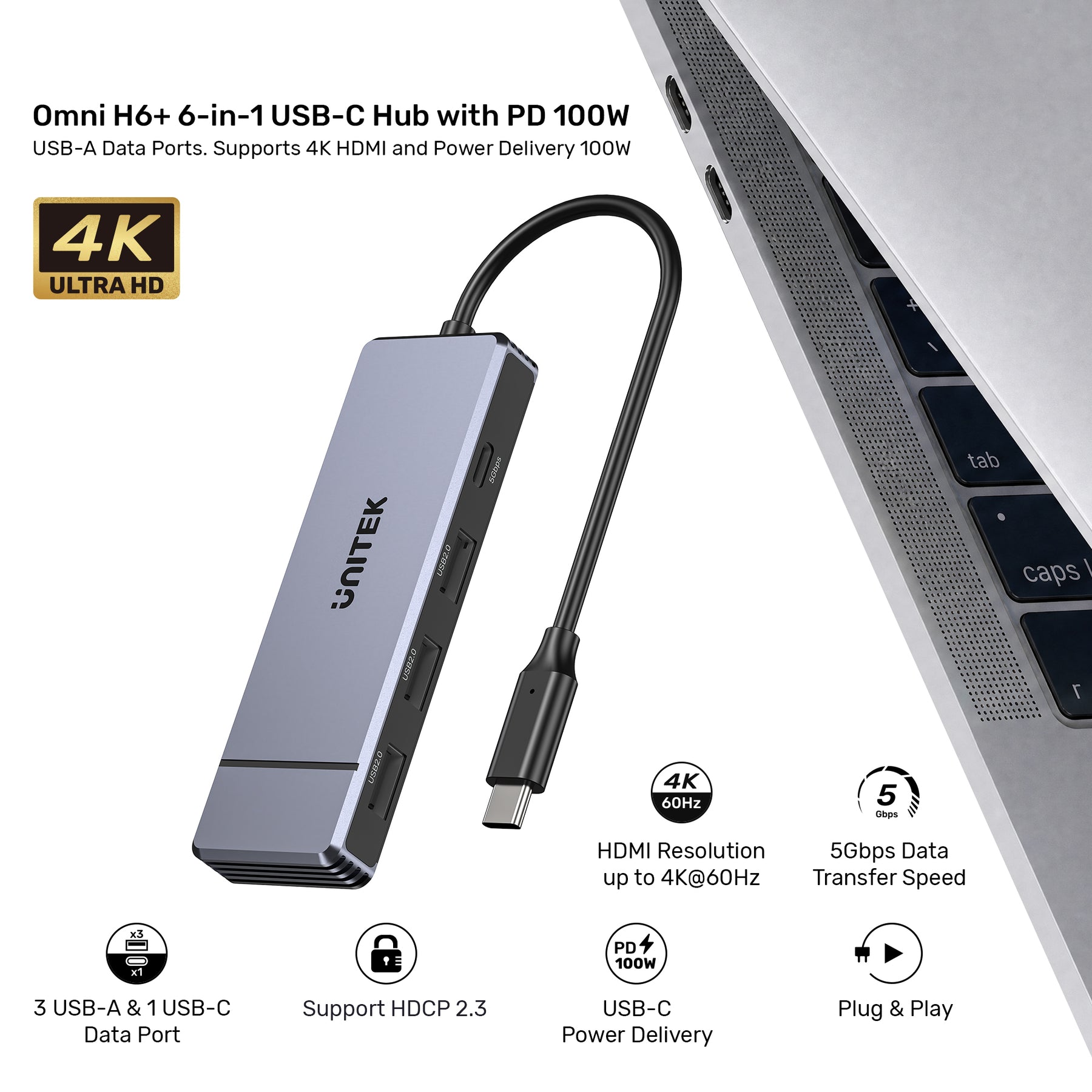 Omni H6+ 6-in-1 USB-C Hub with PD 100W