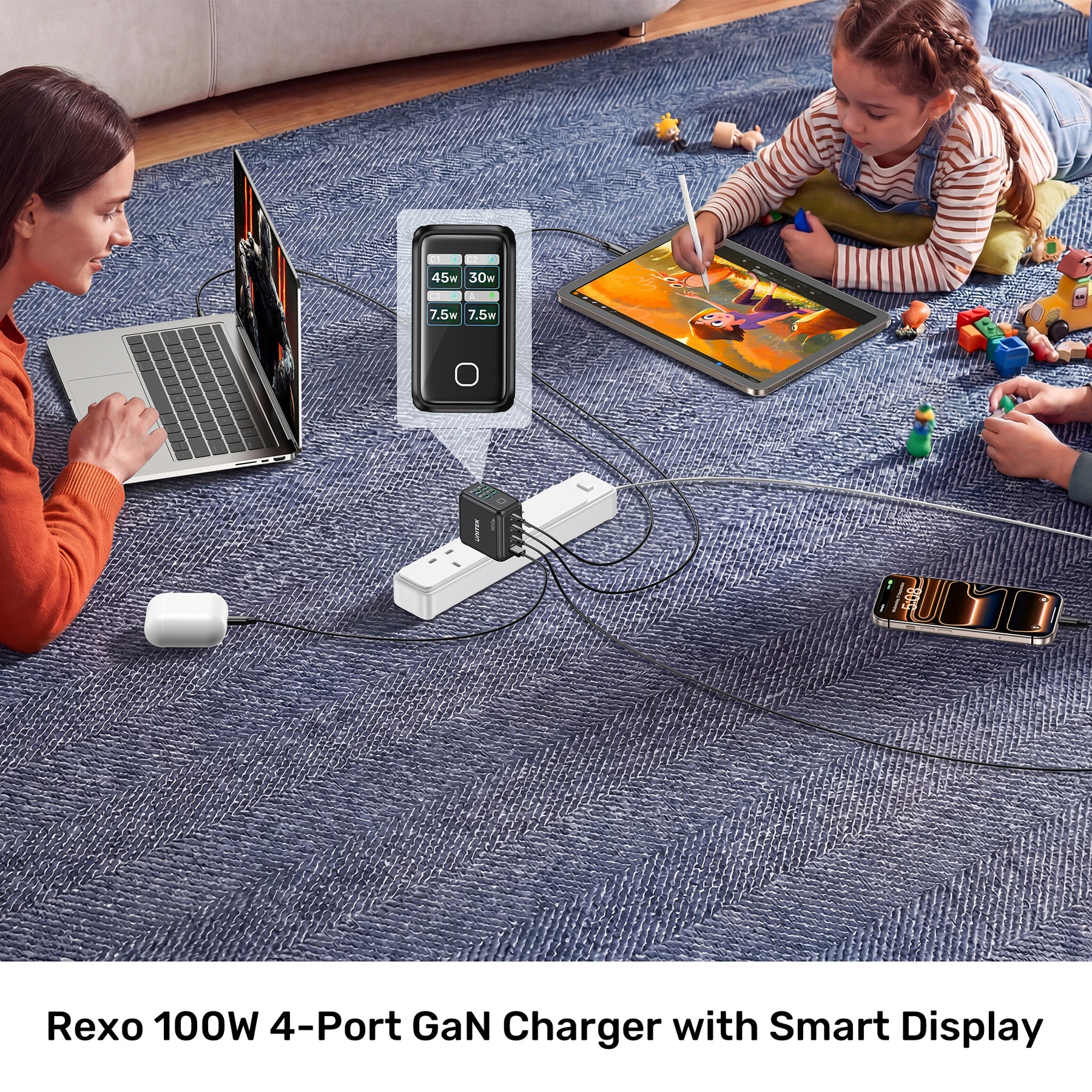 Rexo 100W 4 端口智能顯示 GaN 充電器