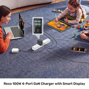 Rexo 100W 4 端口智能顯示 GaN 充電器