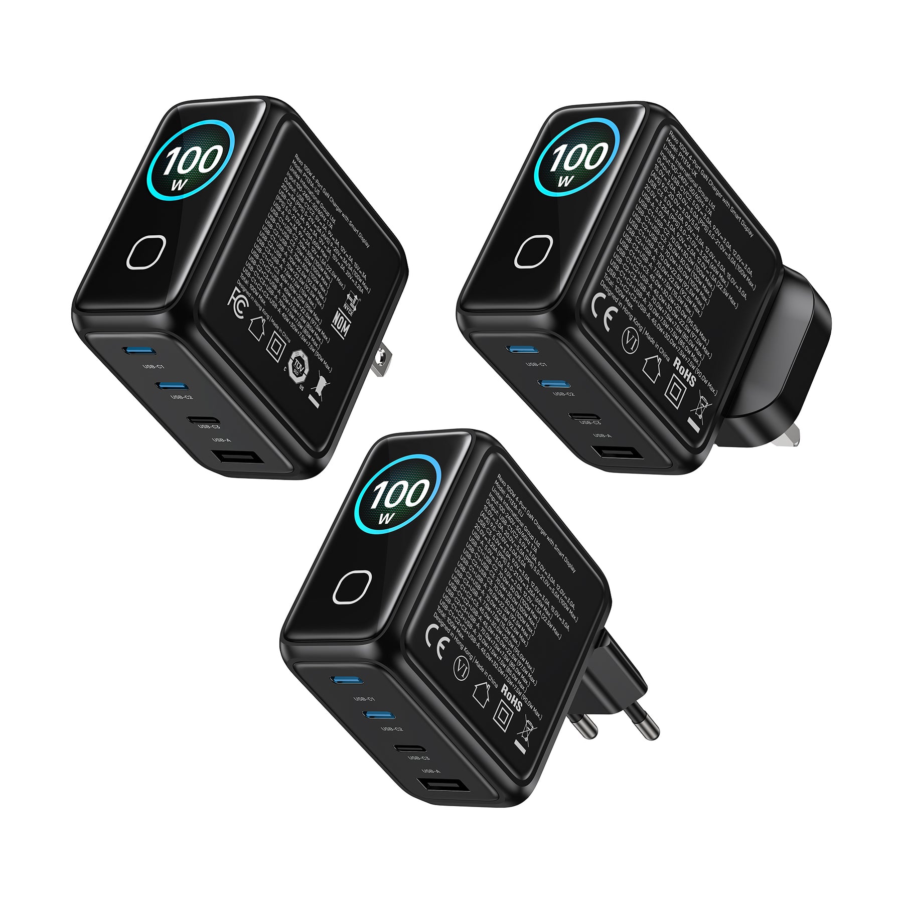 Rexo 100W 4 端口智能顯示 GaN 充電器