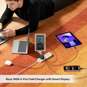Rexo 140W 4 端口智能顯示 GaN 充電器