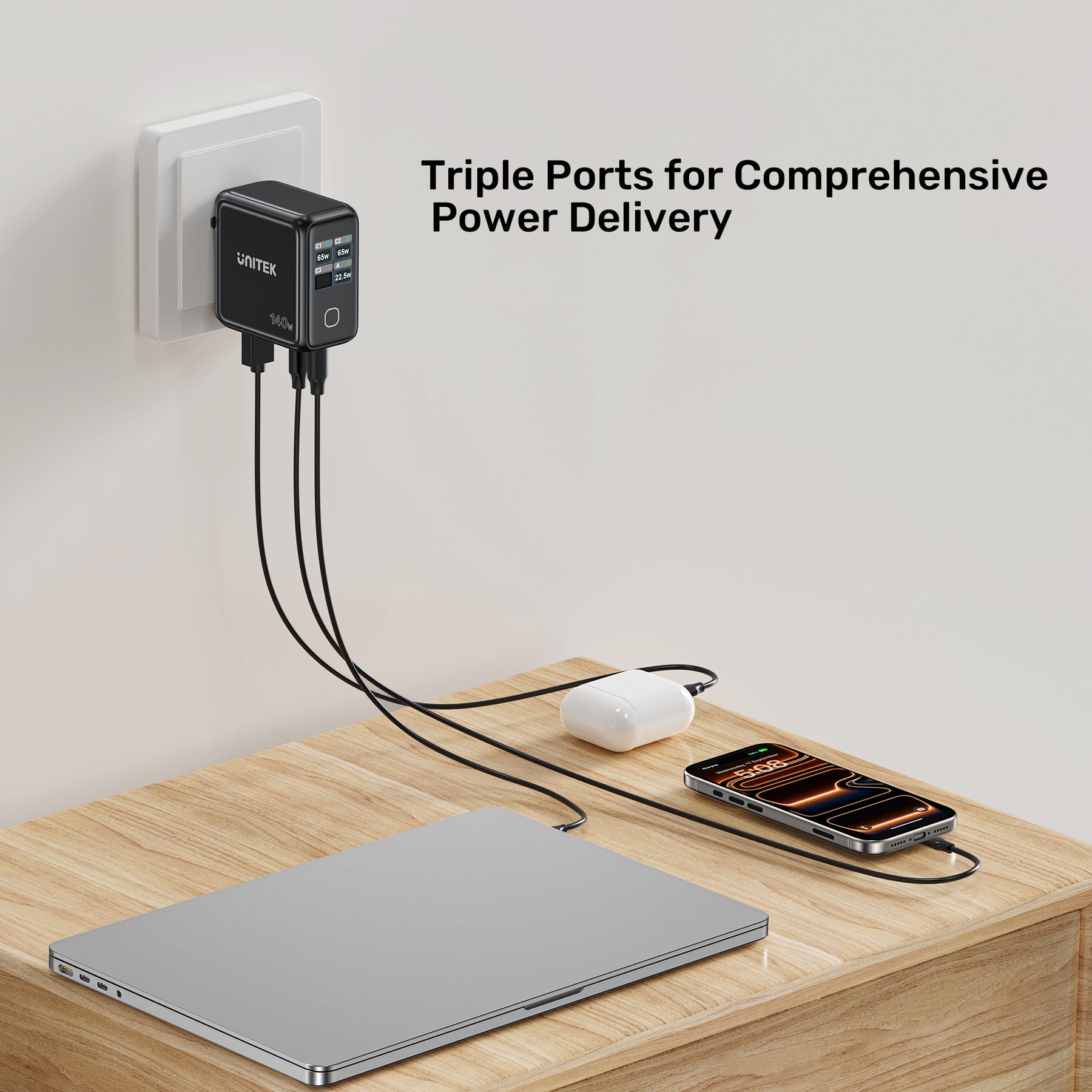 Rexo 140W 4 端口智能顯示 GaN 充電器