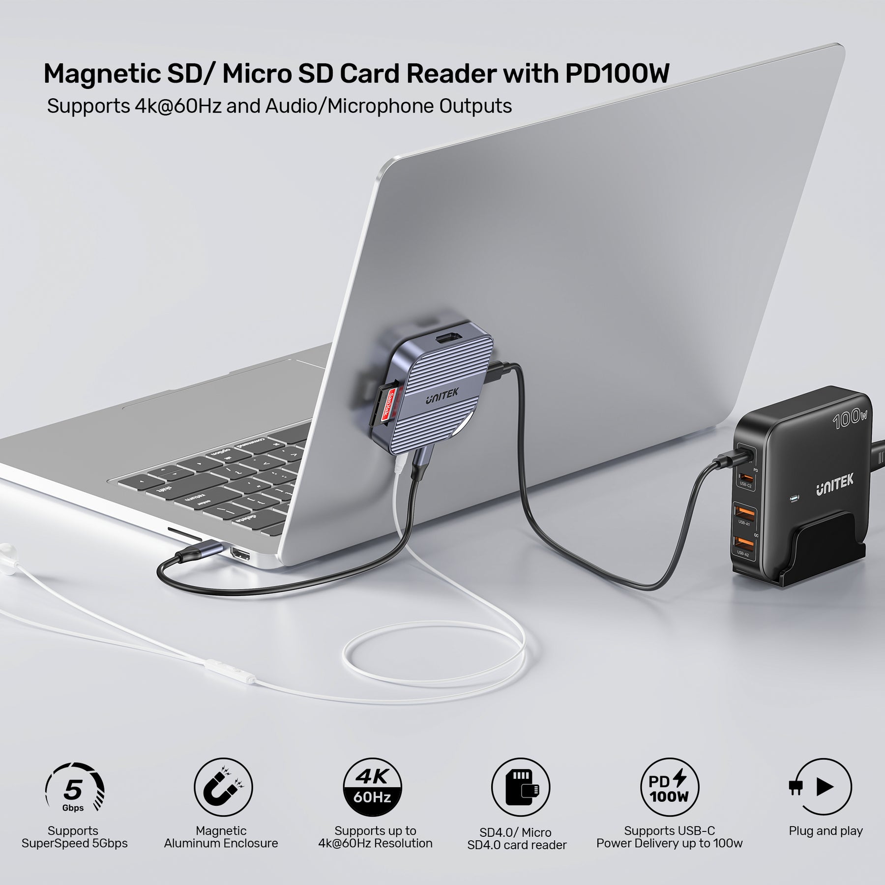 Magnetic SD/ Micro SD Card Reader with PD100W