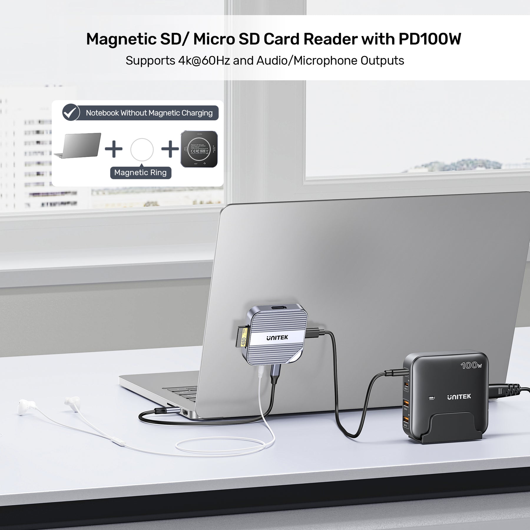 Magnetic SD/ Micro SD Card Reader with PD100W