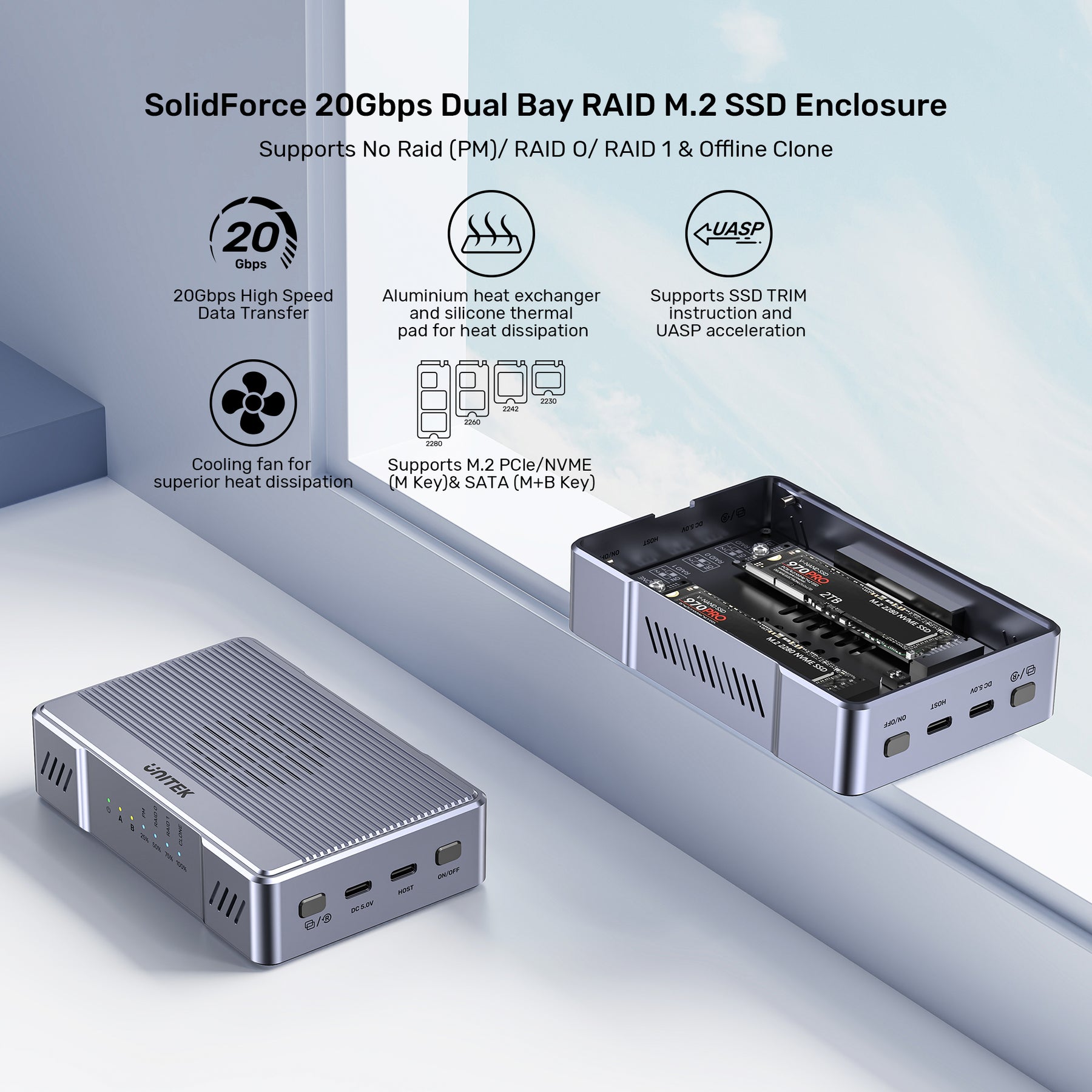 SolidForce 20Gbps 雙槽 RAID M.2 SSD 硬碟盒