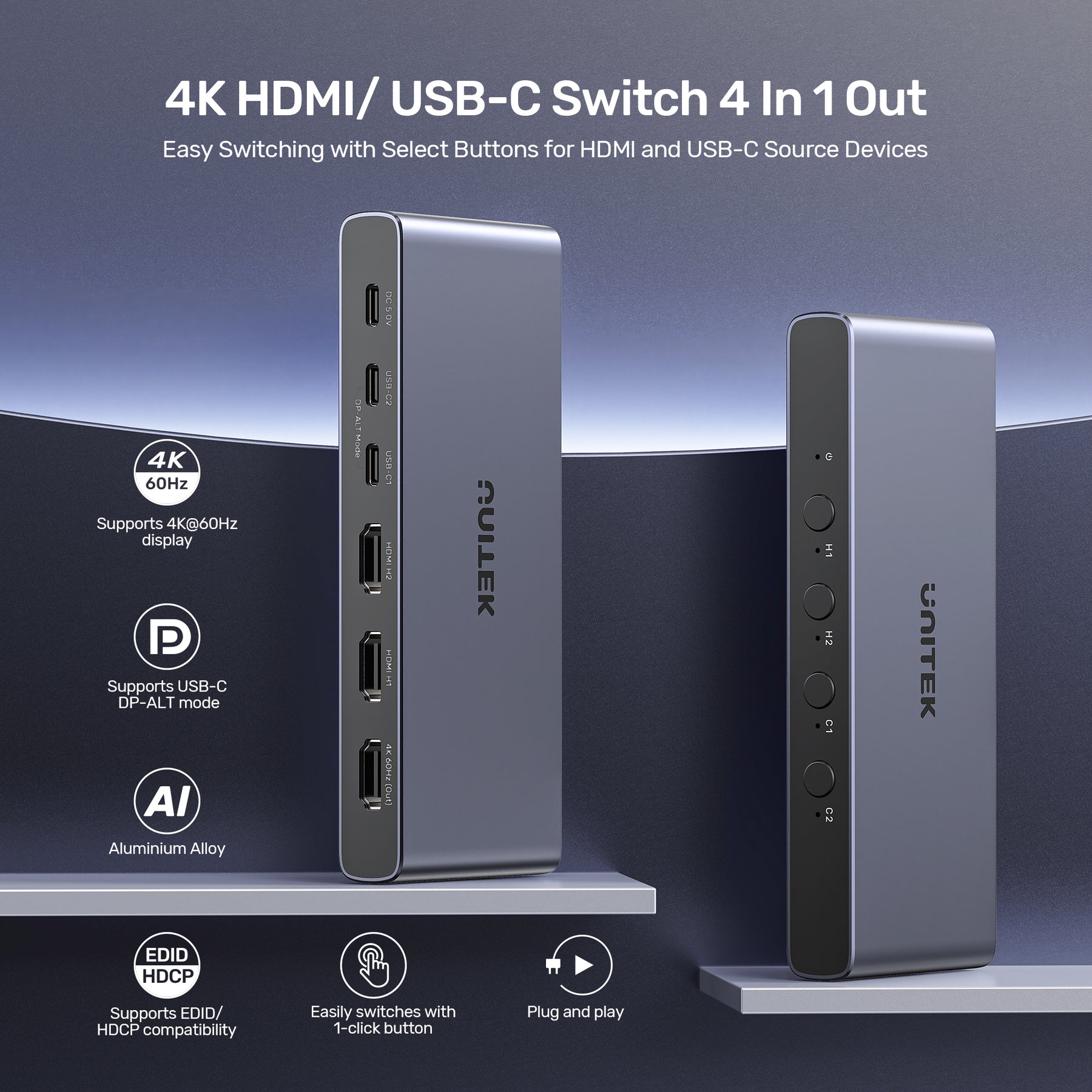 4K HDMI/ USB-C Switch 4 In 1 Out