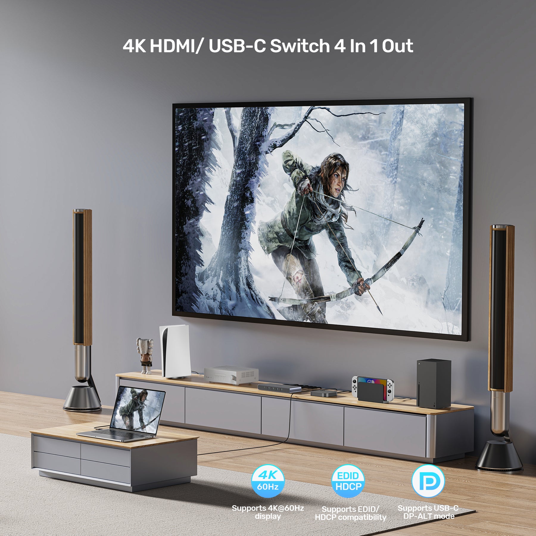 4K HDMI/ USB-C Switch 4 In 1 Out